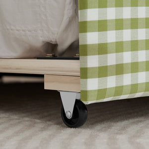 English Elm Cozy Twin Gingham Daybed with Trundle Sofa Bed, Linen Upholstery, USB Port, Wave Frame Design Green W1413S00100