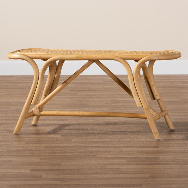 Baxton Studio bali Bali Septa Handcrafted Natural Rattan Accent Bench – Bohemian Oval Seat for Versatile Home Style Septa-Rattan-Bench
