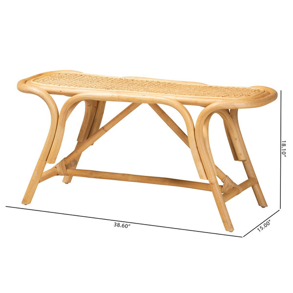 Baxton Studio bali Bali Septa Handcrafted Natural Rattan Accent Bench – Bohemian Oval Seat for Versatile Home Style Septa-Rattan-Bench