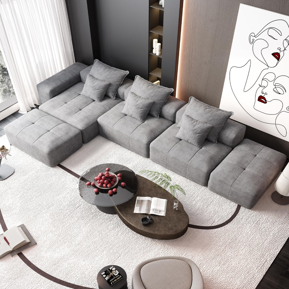 English Elm Modern Oversized Modular Sectional Sofa – Luxurious Chenille Fabric With 6 Pillows, No Assembly Needed! W1885S00072