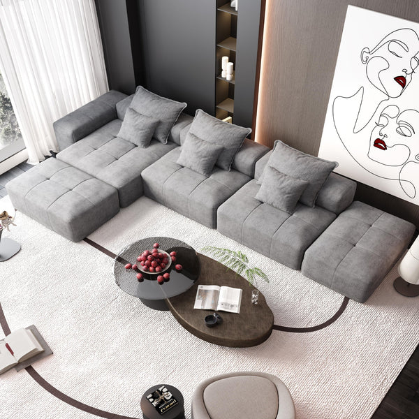 English Elm Modern Oversized Modular Sectional Sofa – Luxurious Chenille Fabric With 6 Pillows, No Assembly Needed! W1885S00072