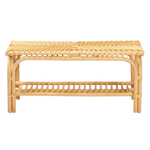 Baxton Studio bali Himari Handcrafted Modern Bohemian Rattan Accent Bench with Open Shelf for Stylish Storage WS24-Rattan-Bench