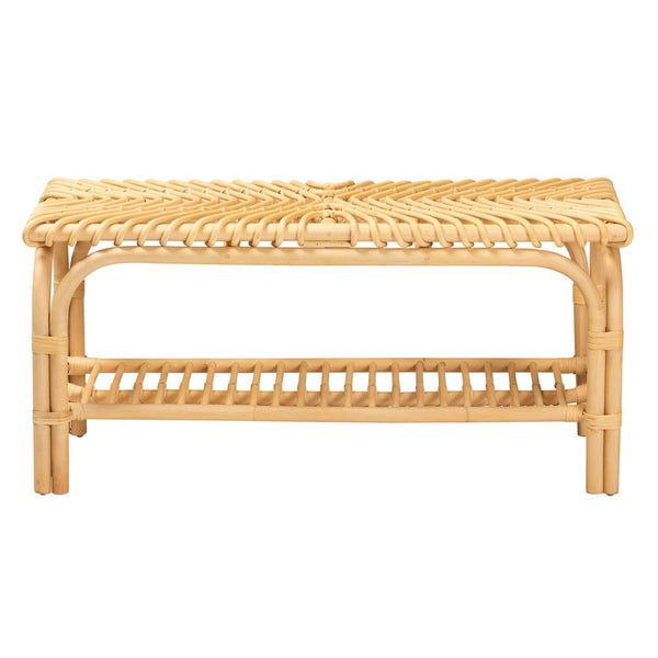 Baxton Studio bali Himari Handcrafted Modern Bohemian Rattan Accent Bench with Open Shelf for Stylish Storage WS24-Rattan-Bench