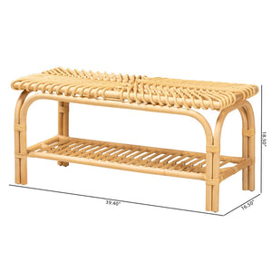 Baxton Studio bali Himari Handcrafted Modern Bohemian Rattan Accent Bench with Open Shelf for Stylish Storage WS24-Rattan-Bench