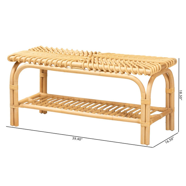 Baxton Studio bali Himari Handcrafted Modern Bohemian Rattan Accent Bench with Open Shelf for Stylish Storage WS24-Rattan-Bench