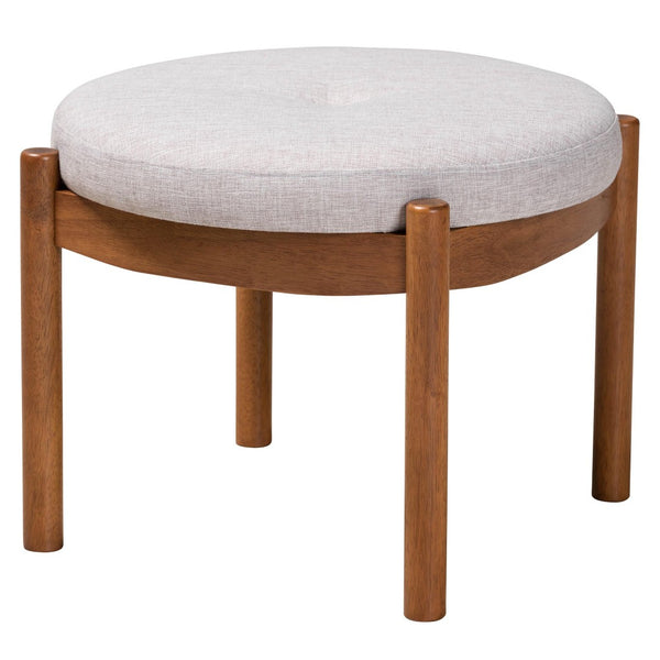 Baxton Studio Baxton Studio Iliana Japandi Ottoman - Stylish Greyish Beige Footstool with Walnut Brown Legs BBT5454-Greyish Beige/Walnut-Stool