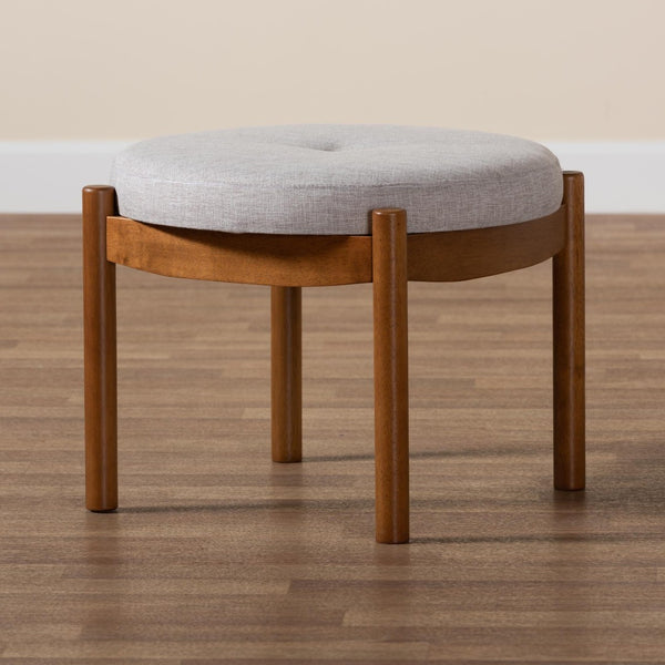 Baxton Studio Baxton Studio Iliana Japandi Ottoman - Stylish Greyish Beige Footstool with Walnut Brown Legs BBT5454-Greyish Beige/Walnut-Stool