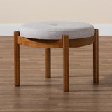 Baxton Studio Iliana Japandi Greyish Beige Fabric and Walnut Brown Finished Wood Ottoman Footstool