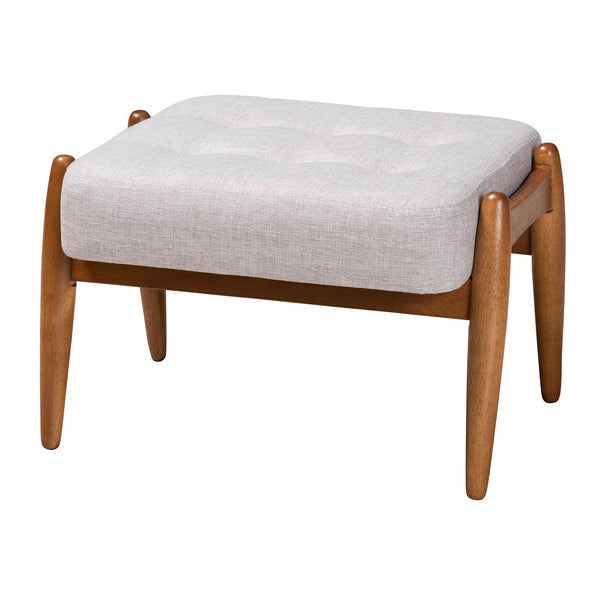 Baxton Studio Jeanine Japandi Greyish Beige Fabric and Walnut Brown Finished Wood Ottoman Footstool