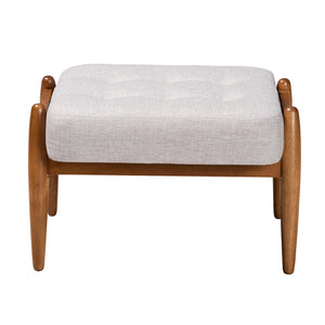 Baxton Studio Jeanine Japandi Greyish Beige Fabric and Walnut Brown Finished Wood Ottoman Footstool