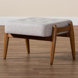 Baxton Studio Jeanine Japandi Greyish Beige Fabric and Walnut Brown Finished Wood Ottoman Footstool