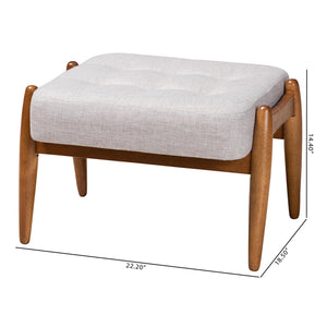 Baxton Studio Jeanine Japandi Greyish Beige Fabric and Walnut Brown Finished Wood Ottoman Footstool