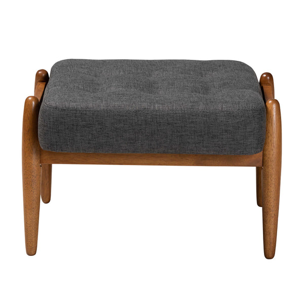 Baxton Studio Jeanine Japandi Dark Grey Fabric and Walnut Brown Finished Wood Ottoman Footstool