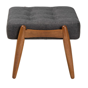 Baxton Studio Jeanine Japandi Dark Grey Fabric and Walnut Brown Finished Wood Ottoman Footstool