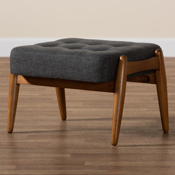 Baxton Studio Jeanine Japandi Dark Grey Fabric and Walnut Brown Finished Wood Ottoman Footstool