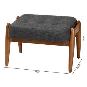 Baxton Studio Jeanine Japandi Dark Grey Fabric and Walnut Brown Finished Wood Ottoman Footstool