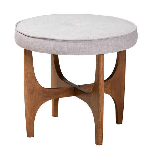 Baxton Studio Baxton Studio Theo Japandi Ottoman - Stylish Greyish Beige Footstool with Walnut Base for Home Decor BBT5456-Greyish Beige/Walnut-Stool