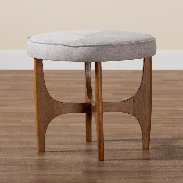 Baxton Studio Baxton Studio Theo Japandi Ottoman - Stylish Greyish Beige Footstool with Walnut Base for Home Decor BBT5456-Greyish Beige/Walnut-Stool