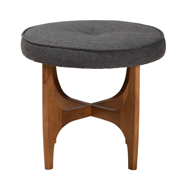 Baxton Studio Baxton Studio Theo Japandi Dark Grey Upholstered Ottoman with Walnut Brown Base - Stylish & Versatile BBT5456-Dark Grey/Walnut-Stool
