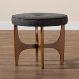 Baxton Studio Theo Japandi Greyish Beige Fabric and Walnut Brown Finished Wood Ottoman Footstool