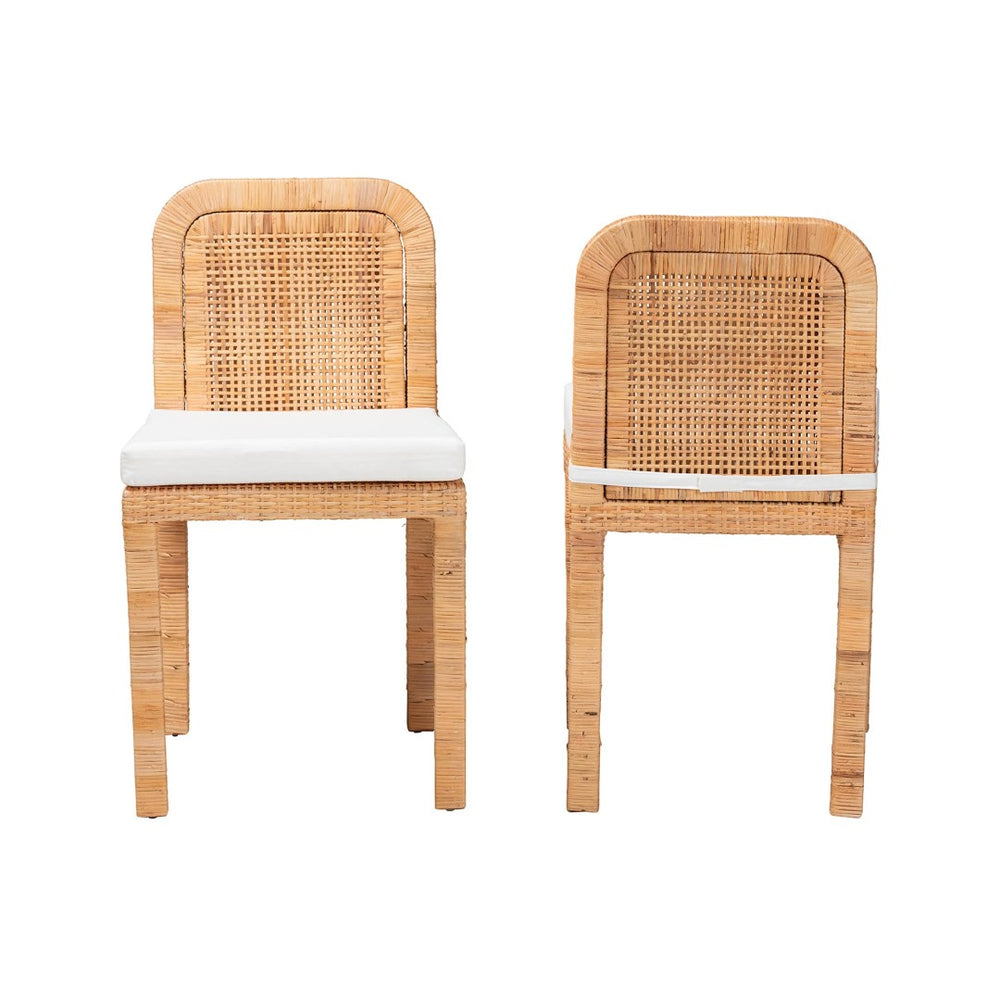 Baxton Studio bali Zariah Modern Bohemian 2-Piece Dining Chair Set in Natural Rattan & Mahogany – Comfort & Style WS14-Mahogany-DC