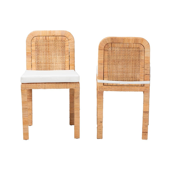 Baxton Studio bali Zariah Modern Bohemian 2-Piece Dining Chair Set in Natural Rattan & Mahogany – Comfort & Style WS14-Mahogany-DC