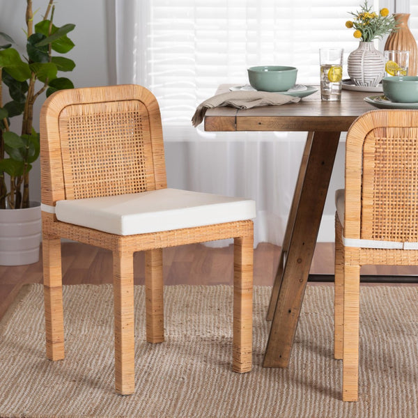 Baxton Studio bali Zariah Modern Bohemian 2-Piece Dining Chair Set in Natural Rattan & Mahogany – Comfort & Style WS14-Mahogany-DC
