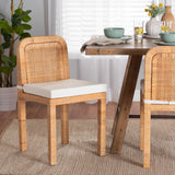 Baxton Studio Zariah Modern Bohemian Natural Brown Rattan and Mahogany Wood 2-Piece Dining Chair Set