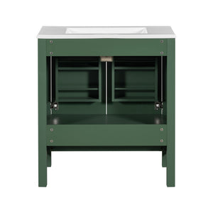 English Elm 60" Green Bathroom Vanity Set with Double Ceramic Sinks, Solid Wood Storage, Soft-Close Doors, Modern Durable Design N729P000001F