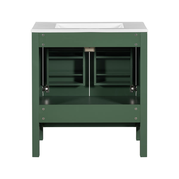 English Elm 60" Green Bathroom Vanity Set with Double Ceramic Sinks, Solid Wood Storage, Soft-Close Doors, Modern Durable Design N729P000001F