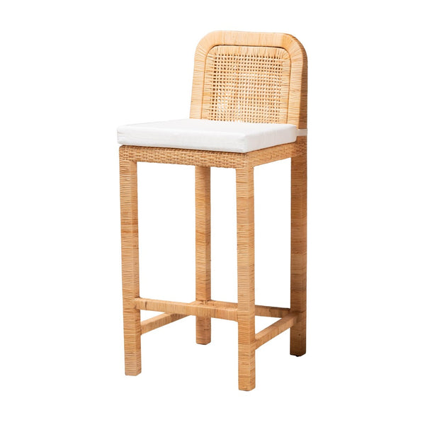 Baxton Studio bali Zariah Modern Bohemian Bar Stool - Handcrafted Rattan & Mahogany, Plush Cushion & Ergonomic Design WS15-Mahogany-BS