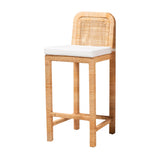 Baxton Studio Zariah Modern Bohemian Natural Brown Rattan and Mahogany Wood Bar Stool