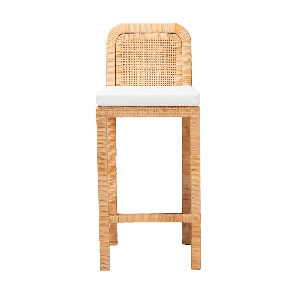 Baxton Studio bali Zariah Modern Bohemian Bar Stool - Handcrafted Rattan & Mahogany, Plush Cushion & Ergonomic Design WS15-Mahogany-BS