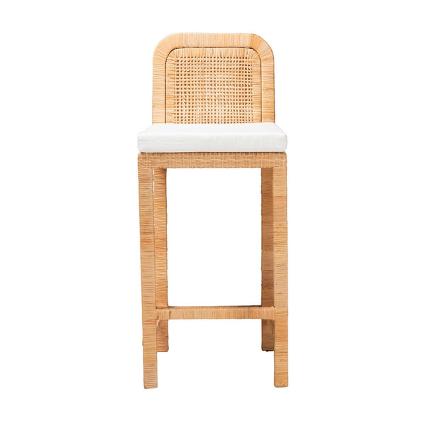 Baxton Studio bali Zariah Modern Bohemian Bar Stool - Handcrafted Rattan & Mahogany, Plush Cushion & Ergonomic Design WS15-Mahogany-BS