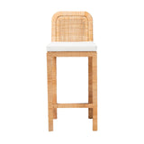 Baxton Studio Zariah Modern Bohemian Natural Brown Rattan and Mahogany Wood Bar Stool