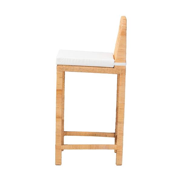 Baxton Studio bali Zariah Modern Bohemian Bar Stool - Handcrafted Rattan & Mahogany, Plush Cushion & Ergonomic Design WS15-Mahogany-BS