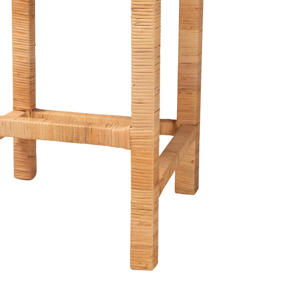 Baxton Studio bali Zariah Modern Bohemian Bar Stool - Handcrafted Rattan & Mahogany, Plush Cushion & Ergonomic Design WS15-Mahogany-BS