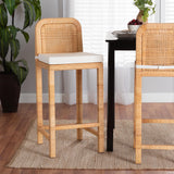 Baxton Studio Zariah Modern Bohemian Natural Brown Rattan and Mahogany Wood Bar Stool