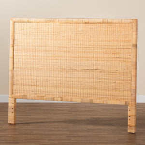 Baxton Studio - Bali & Pari -  Adelyn Modern Bohemian Natural Brown Rattan and Mahogany Wood King Size Headboard