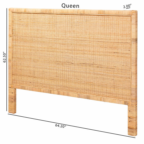 Baxton Studio - Bali & Pari -  Adelyn Modern Bohemian Natural Brown Rattan and Mahogany Wood King Size Headboard
