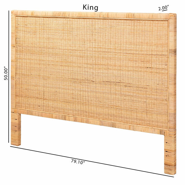 Baxton Studio bali Adelyn Modern Bohemian Rattan and Mahogany Wood Headboard – Handcrafted Elegance for Your Bedroom King WS25-Mahogany-HB-King
