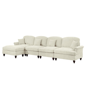 English Elm Classic Modular Sectional Couch With Removable Ruffled Skirt, Ottoman, Flared Arms & Chenille Comfort W3041S00239