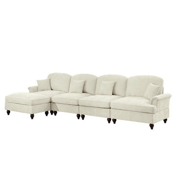 English Elm Classic Modular Sectional Couch With Removable Ruffled Skirt, Ottoman, Flared Arms & Chenille Comfort W3041S00239