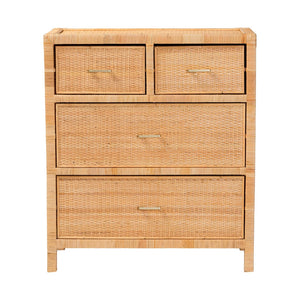 Baxton Studio bali Modern Bohemian Rattan & Mahogany Storage Cabinet - Handcrafted, Stylish, and Functional Design Vaere-Mahogany-4DW-Storage Cabinet