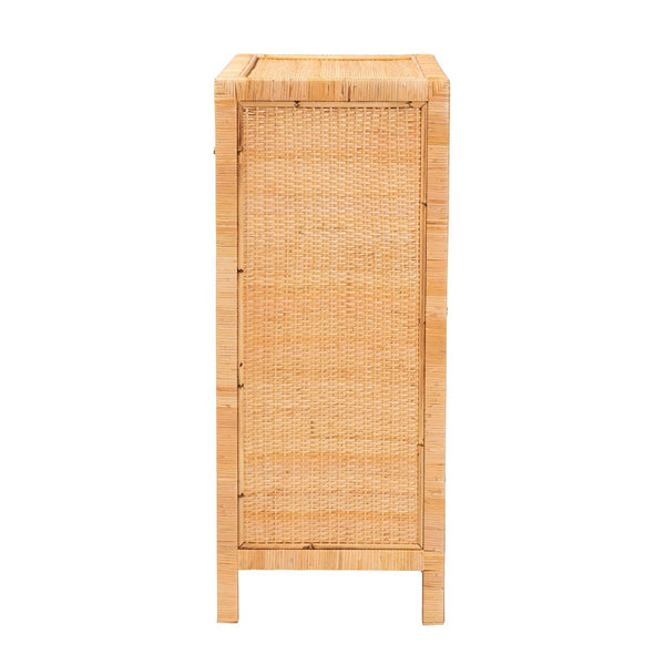 Baxton Studio bali Modern Bohemian Rattan & Mahogany Storage Cabinet - Handcrafted, Stylish, and Functional Design Vaere-Mahogany-4DW-Storage Cabinet