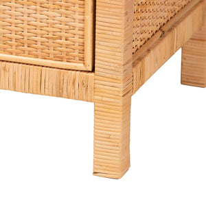 Baxton Studio bali Modern Bohemian Rattan & Mahogany Storage Cabinet - Handcrafted, Stylish, and Functional Design Vaere-Mahogany-4DW-Storage Cabinet
