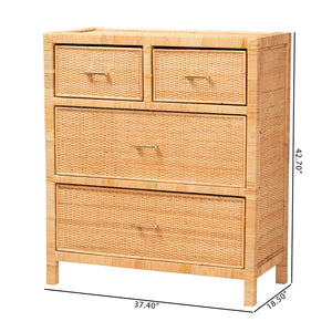 Baxton Studio bali Modern Bohemian Rattan & Mahogany Storage Cabinet - Handcrafted, Stylish, and Functional Design Vaere-Mahogany-4DW-Storage Cabinet