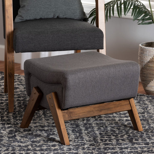 Baxton Studio Baxton Studio Hanson Ottoman - Mid-Century Modern Dark Grey Fabric with Walnut Brown Legs, Versatile Style RAC527-Dark Grey-Otto