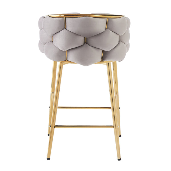 English Elm Christopher Knight Home® - 28'' Velvet Counter Stools Set of 2 with Gold Iron Frame, Plush Back & Footrest for Kitchen Grey N780P199861G