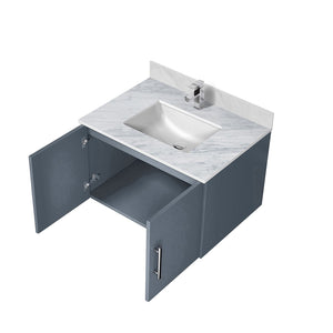 English Elm Dark Grey 30 in. Bath Vanity with Carrara Marble Top, Soft-Close Storage & Chrome Faucet Set—Durable B2731P258572